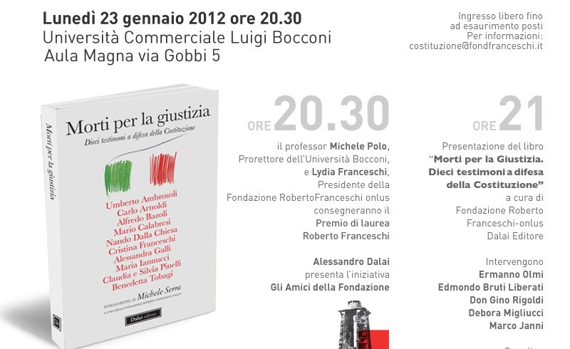 23 gennaio 2012 – Serata in ricordo di Roberto Franceschi – “Morti per la Giustizia”