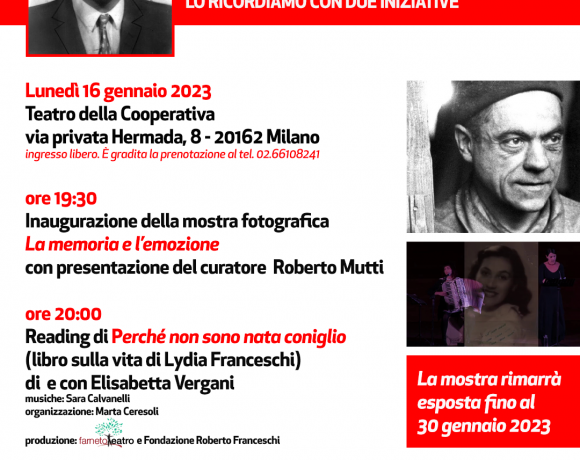 16 gennaio 2023 – Milano, Teatro della Cooperativa: In ricordo di Roberto Franceschi. Reading “Perché non sono nata coniglio” e mostra fotografica “La memoria e l’emozione”